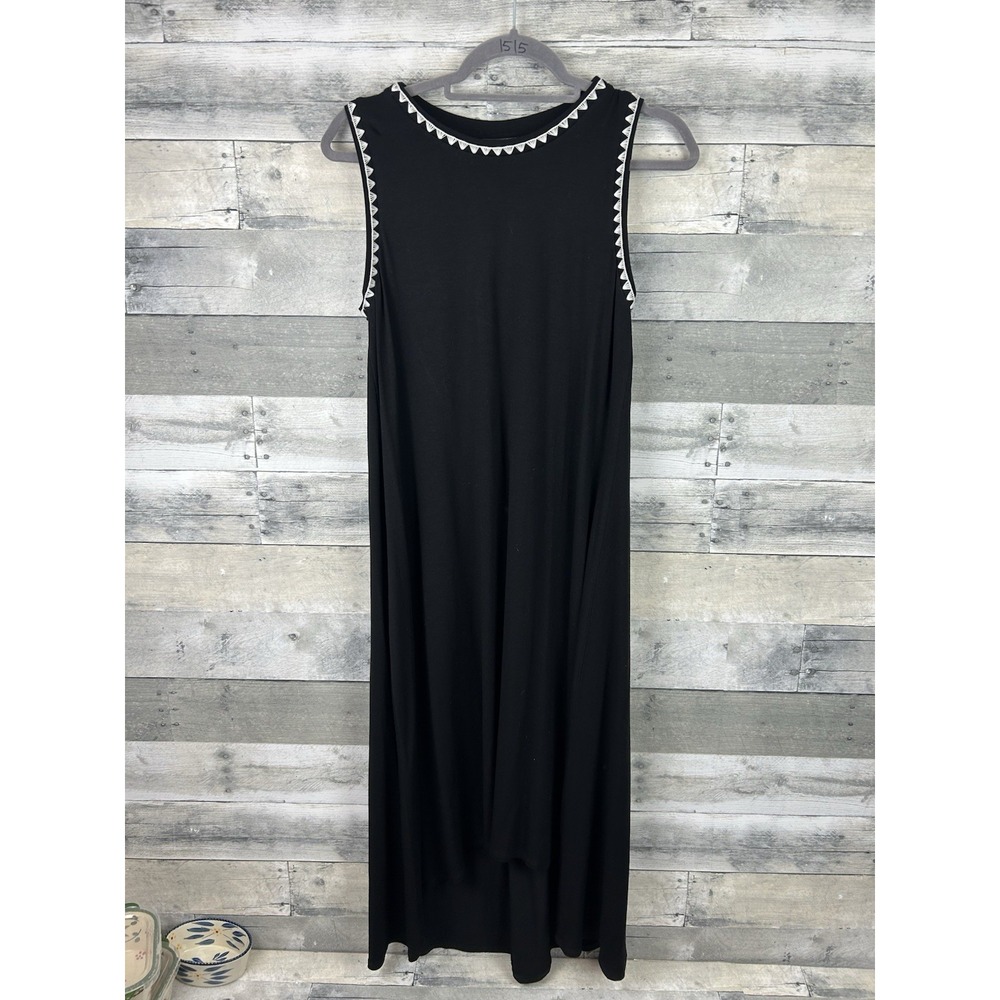 Vince Camuto Sleeveless Jersey Knit Maxi Dress Black Womens PM White Trim